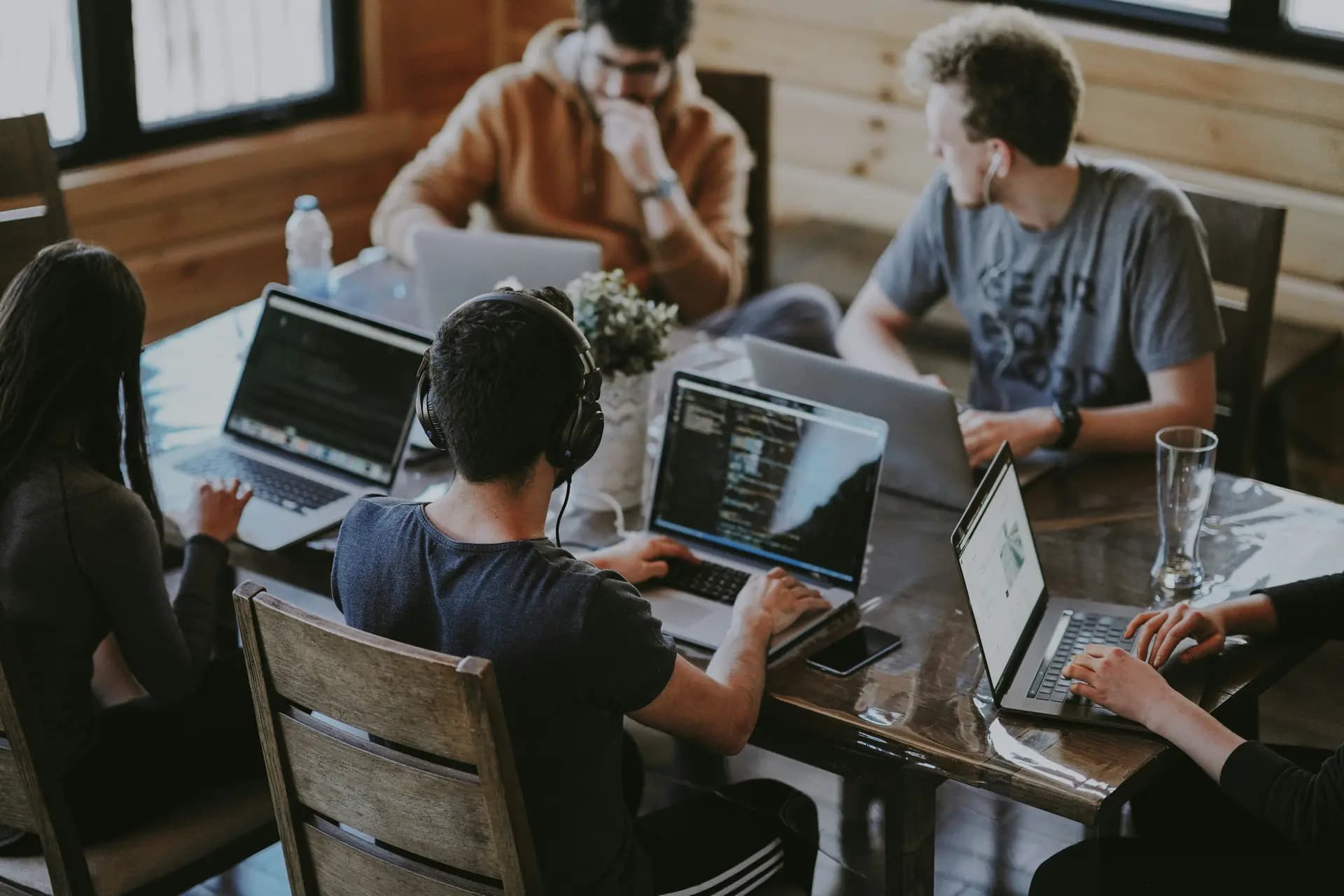 Team collaborating and working together in a modern office